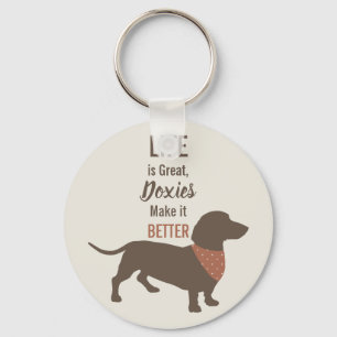 Minimalistic Dachshund Silhouette custom quote Keychain