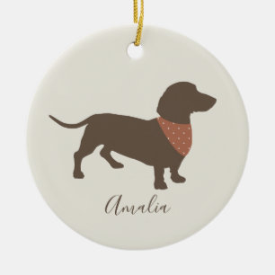 Minimalistic Dachshund Silhouette with dog's name Ceramic Ornament