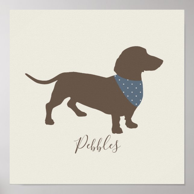 Minimalistic Dachshund Silhouette with dog's name Poster (Front)