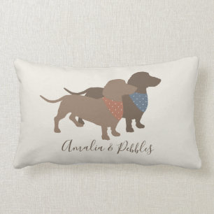 Minimalistic Dachshund Silhouettes and dogs' names Lumbar Pillow
