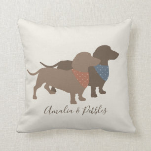 Minimalistic Dachshund Silhouettes and dogs' names Throw Pillow