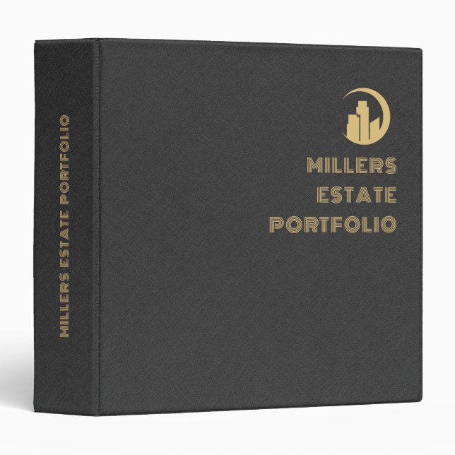 Minimalistic Dark Grey Linen Estate Planning Gold Binder (Front/Spine)