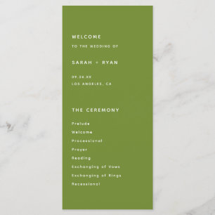 Minimalistic Dark Olive Green Wedding Ceremony Program