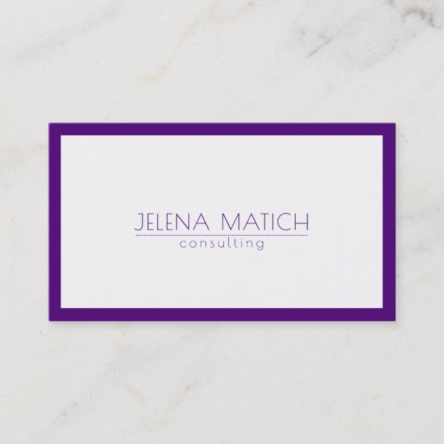 Minimalistic Deep Purple & White Border Business Card (Front)