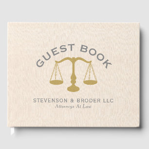 Minimalistic Design Beige Linen & Gold Law Scale Guest Book