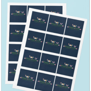 MINIMALISTIC EASTER BUNNY EAR EGGS FLOWER DESIGN SQUARE STICKER