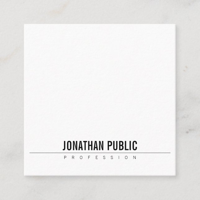 Minimalistic Elegant Design Modern B&W Clean Plain Square Business Card (Front)