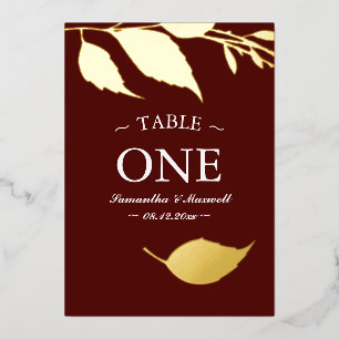 Minimalistic Elegant Maroon Greenery Table Number