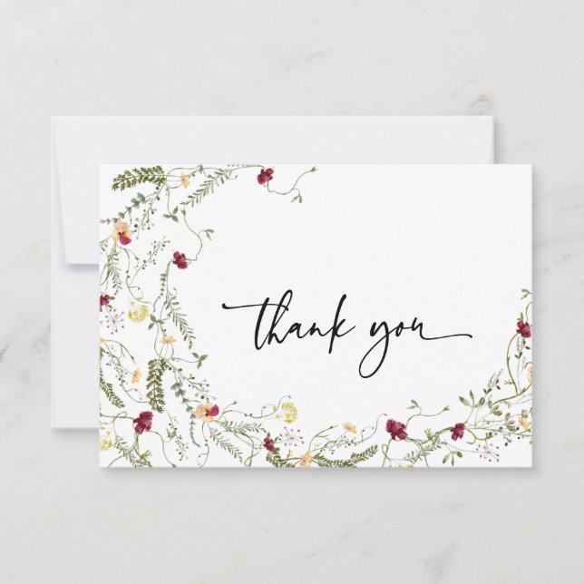 Minimalistic Elegant Wildflower Watercolor Thank You Card (Front)