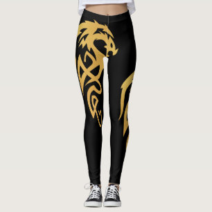 Minimalistic Enchanted Gold Black Magic Dragon Leggings