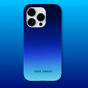 Minimalistic fading deep blue to aqua with name Case-Mate iPhone 14 pro case