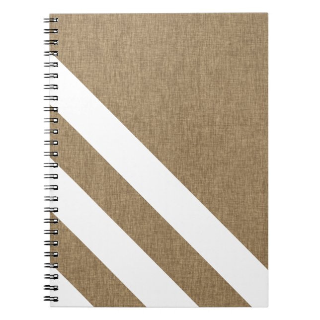 Minimalistic Faux Burlap White Stripes Notebook (Front)