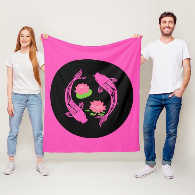 Minimalistic Fish Koi Swirl With Water Lillies Fleece Blanket (In Situ)