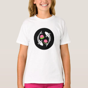 Minimalistic Fish Koi Swirl With Water Lillies T-Shirt