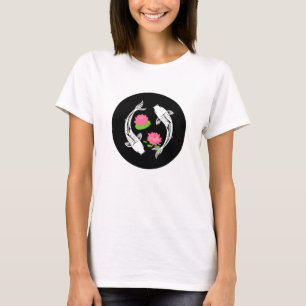 Minimalistic Fish Koi Swirl With Water Lillies T-Shirt