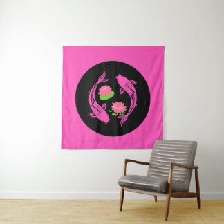 Minimalistic Fish Koi Swirl With Water Lillies Tapestry