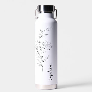 minimalistic floral design custom name tumbler . water bottle