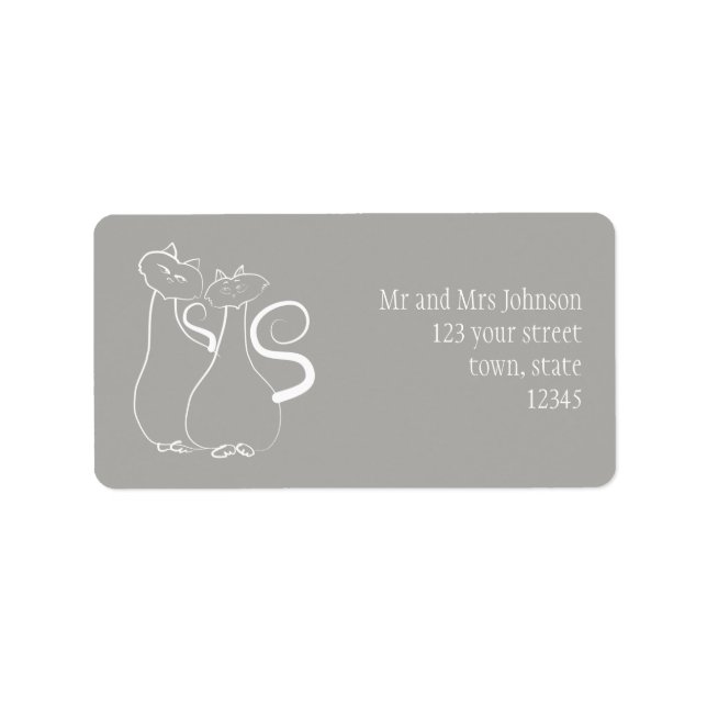 Minimalistic Freehand Pair Cats Address Label (Front)