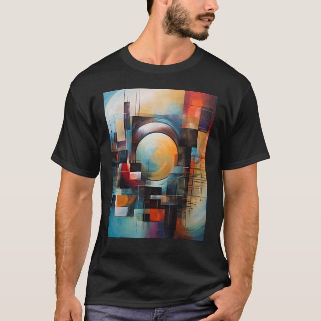 Minimalistic Geometric Patterns in an Abstract Oil T-Shirt (Front)