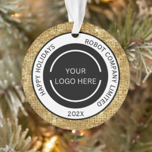 Minimalistic Gold Company Logo and Name  Ornament