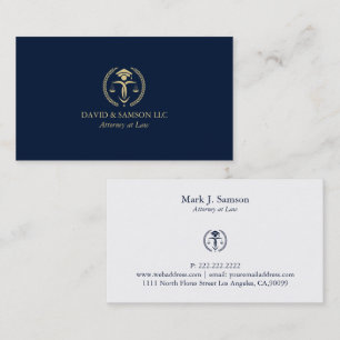 Minimalistic Gold Justice Logo, Royal Blue Back Business Card