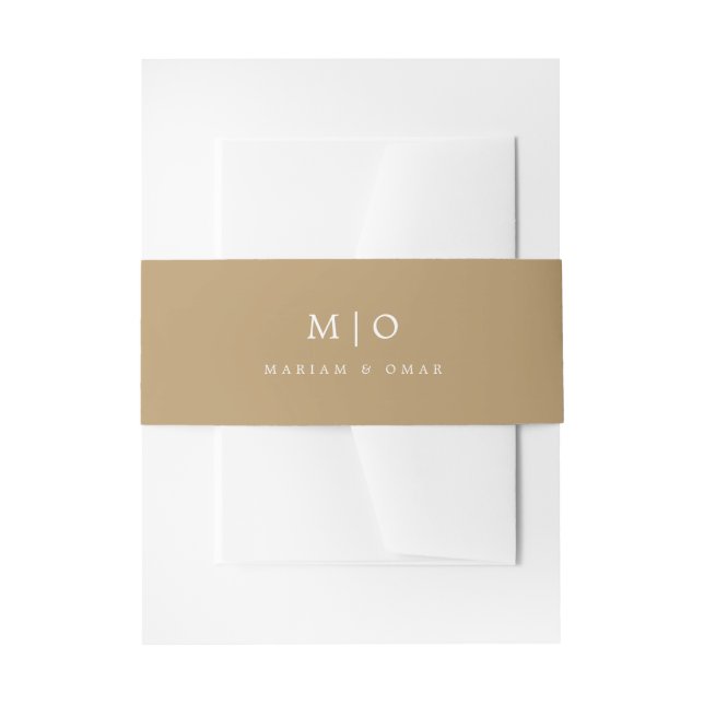 Minimalistic Gold Monogram Wedding Invitation Belly Band (Front Example)