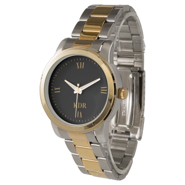 Minimalistic Gold Roman Numerals Monogram Watch (Angled)