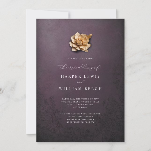 minimalistic golden rose wedding invitation (Front)