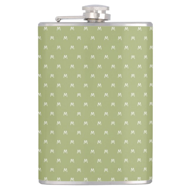 Minimalistic Green and White Monogram Hip Flask (Front)