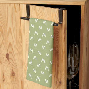 Minimalistic Green and White Monogram Kitchen Towel