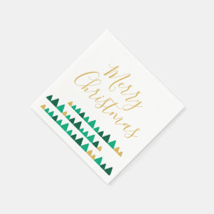 Minimalistic Green & Golden Trees Merry Christmas Napkin