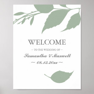 Minimalistic Green Leaves Wedding Welcome Pos Poster