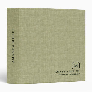 Minimalistic Green Linen Texture Grey Typography Binder