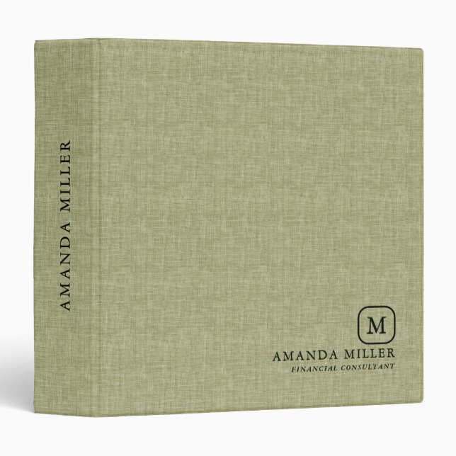 Minimalistic Green Linen Texture Grey Typography Binder (Front/Spine)
