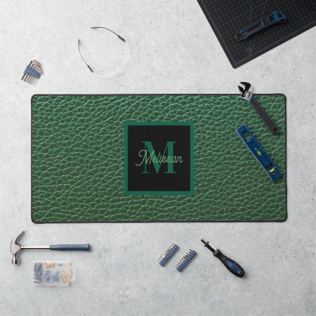 Minimalistic Green Monogram Name  Desk Mat (Workstation)