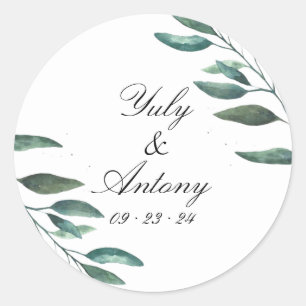 Minimalistic Greenery Botanical Modern Wedding Classic Round Sticker