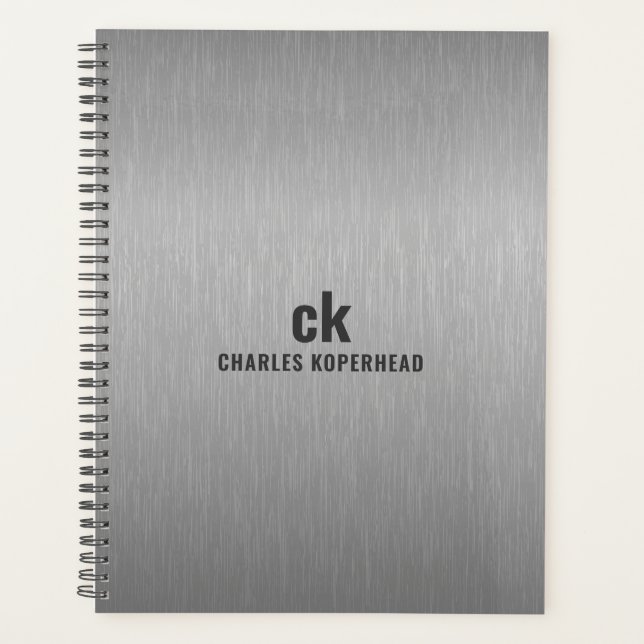 Minimalistic Grey Black Metallic Texture Print Planner (Front)