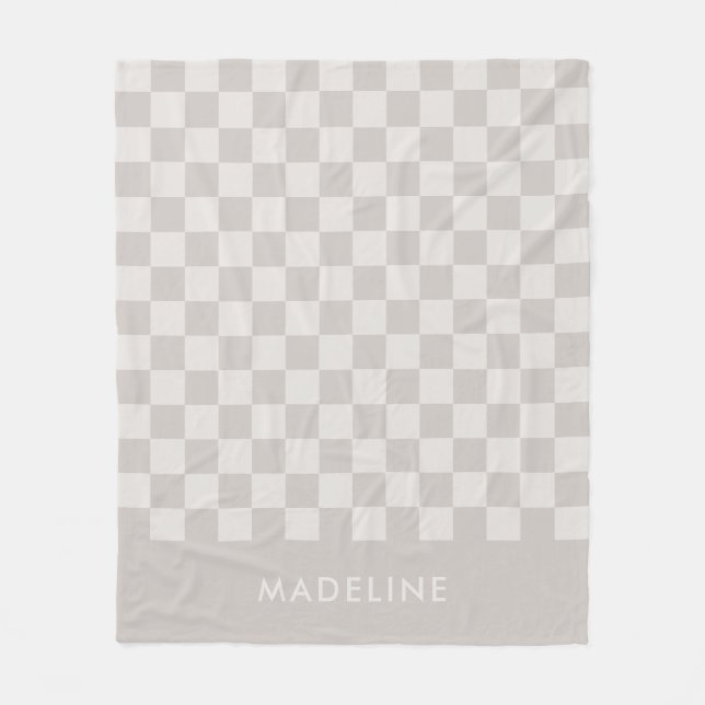 Minimalistic Grey Custom Name Chequered Fleece Blanket (Front)