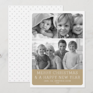 Minimalistic Grid 3 Photo Rounded Holiday Card