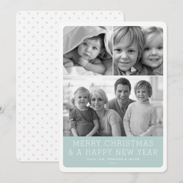 Minimalistic Grid 3 Photo Rounded Holiday Card (Front/Back)