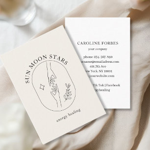 Minimalistic Hands, Star, Leafy, Line Art, Beige Business Card