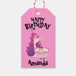 Minimalistic Happy Birthday Unicorn Pink Purple  Gift Tags