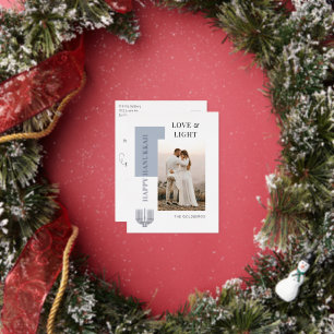 Minimalistic Happy Hanukkah Love Light Photo Foil Holiday Postcard