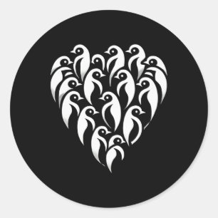 Minimalistic Heart-shaped Penguin Group Design For Classic Round Sticker