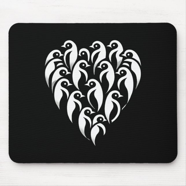 Minimalistic Heart-shaped Penguin Group Design For Mouse Pad (Front)