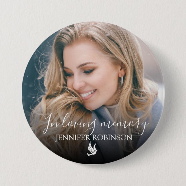 Minimalistic In Loving Memory Photo 3 Inch Round Button (Front)
