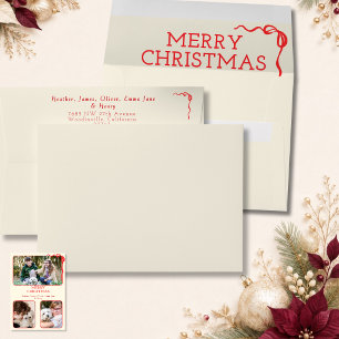Minimalistic Ivory Red Bow Merry Christmas Envelope