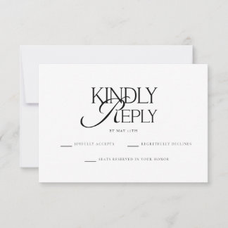 Minimalistic "Kindly Reply" Black & White Wedding RSVP Card