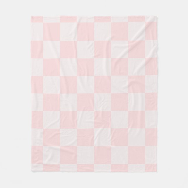 Minimalistic Light Pink Neutral Chequered Fleece Blanket (Front)
