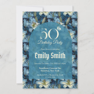 Minimalistic Lilies Sparkle 50Th Birthday Invitation